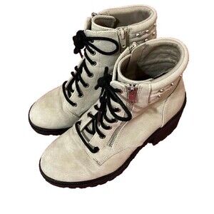 No Boundaries Women's 7.5 Chunky Studded Bone Color Lace-Up Combat Boots Zipper